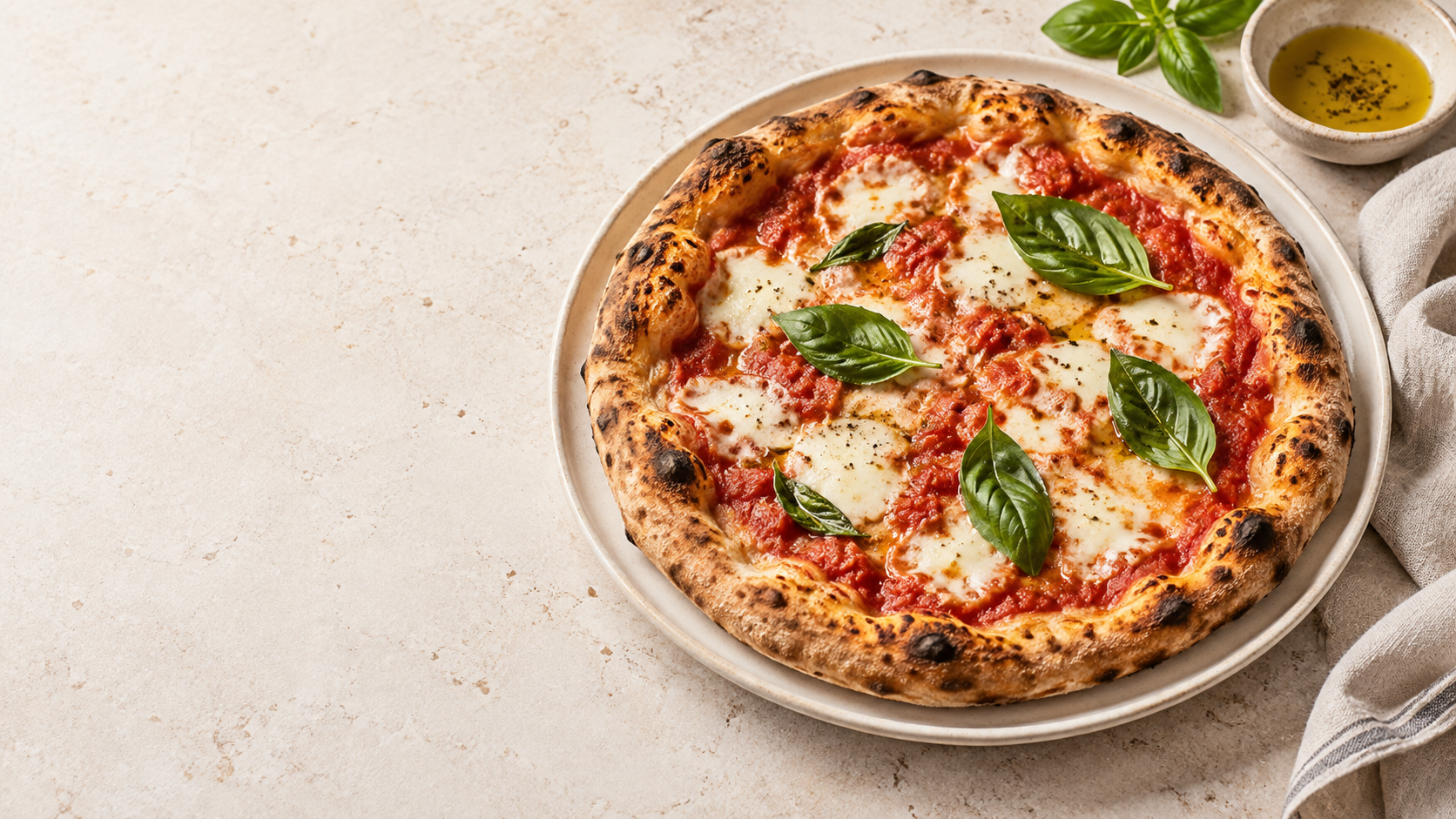 Illustrasjonsbilde av italiensk pizza med tomat, mozzarella og basilikum